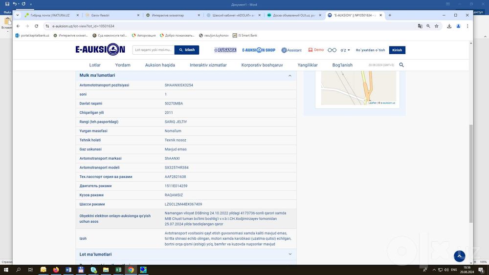 SHAANXISX3254 Юк автомашинаси аукцион савдоси оркали сотилади