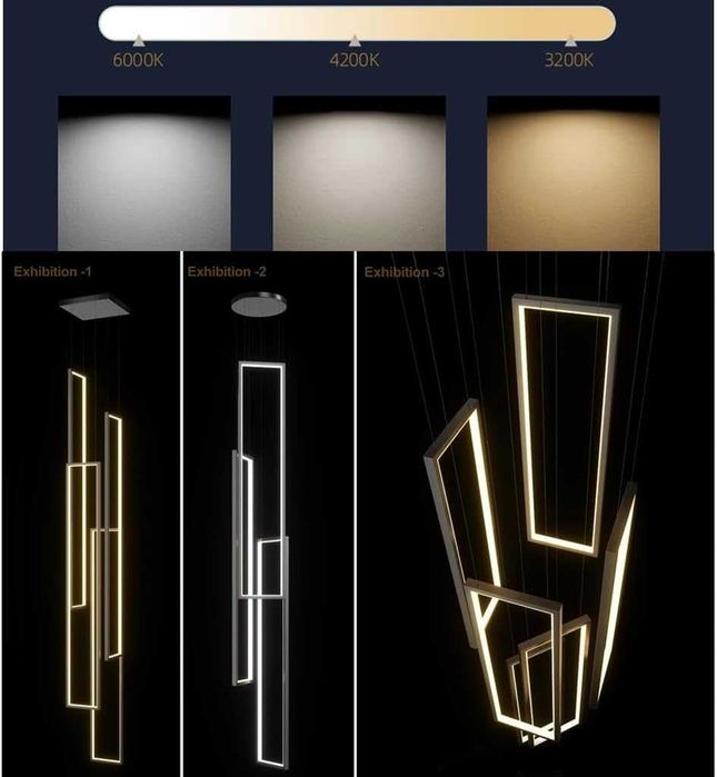 Модерна LED ЛЕД висяща лампа, геометрична полилей таванна стълби
