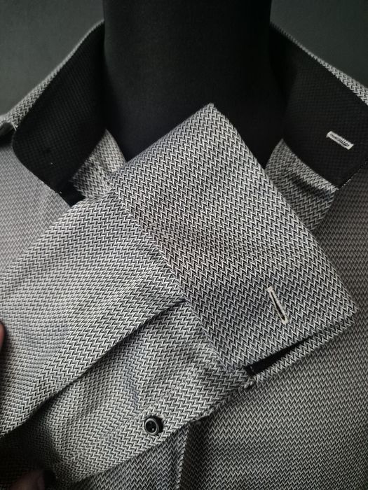 Cămașă bărbătească Next Signature, 100% bumbac, slim fit, guler contrastant negru, mărime 42cm/16½"