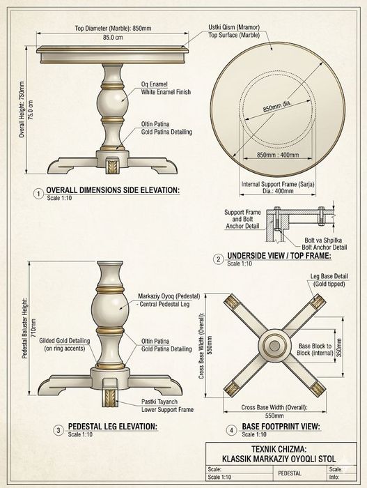 Zamonaviy oq stol (120×80) – yog‘och oyoqli
   Narxi 250$