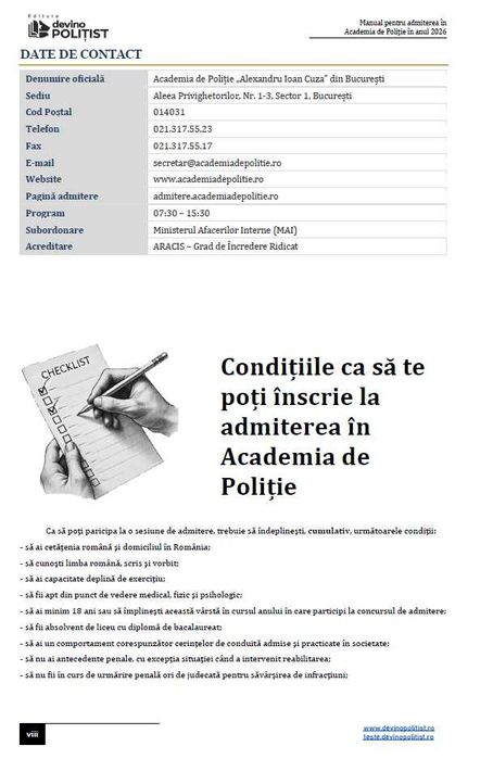 Manual admitere Academia de Poliție Devino Polițist 2026