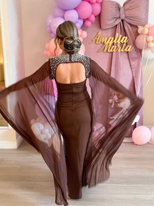 Rochie deosebită nașă/banchet cu pietre și perle