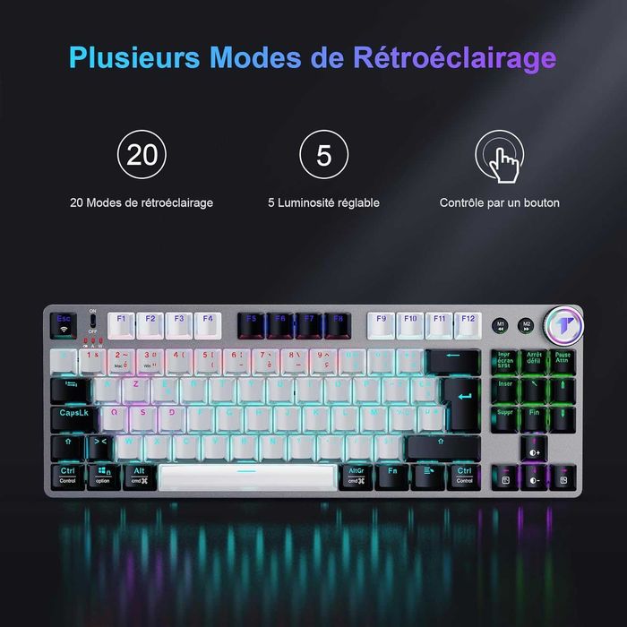 Tastatură mecanică gaming TECURS MK208 wireless,80%,red switch,AZERTY