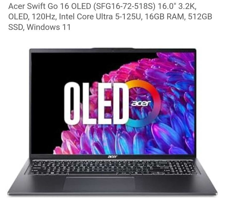 LaptopAcer Swift Go 16 OLED SFG16-72-518S 16GB/512GB W11 3.2k OLED