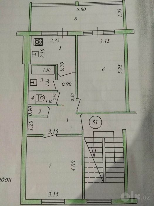 ЮНУСАБАД-5 КВАРТАЛ "Шохсарой" 2х ком/ 1этаж/5 Улучшенная. 58м²