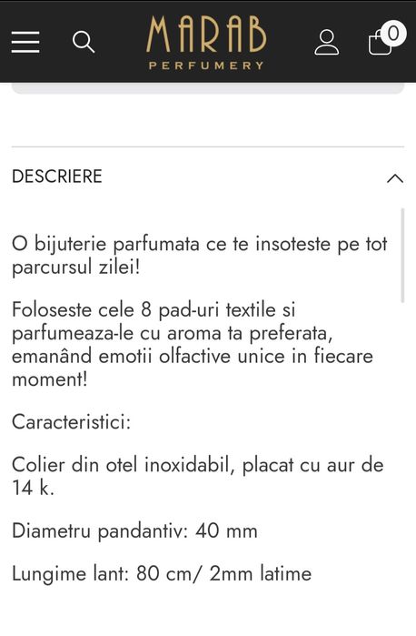 Colier pandativ aur 14k difuzare parfum Marab