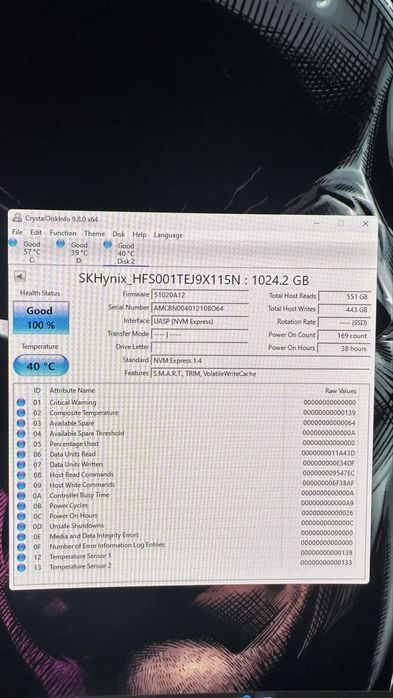HDD NVME Hynix kingston 1TB, cu 100% sau 98% sănătate rămasă.