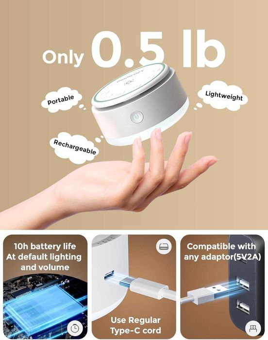 Momcozy Звукова машина бял шум за бебе - 20 успокояващи звука