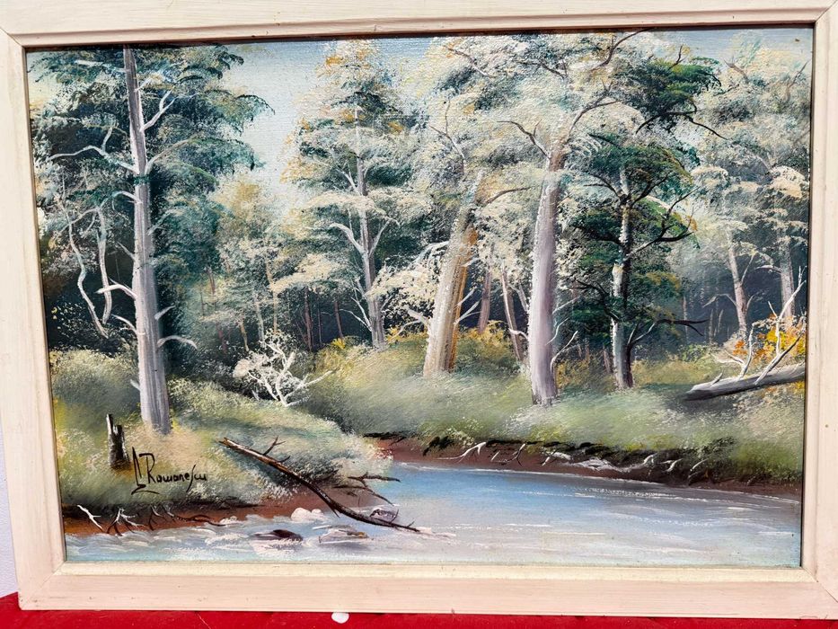 tablou pictat manual in ulei pe panza dim 56x41cm semnat cu rama ulei