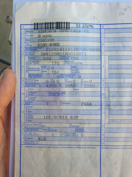 Rulota Predom 126N pt.cat B