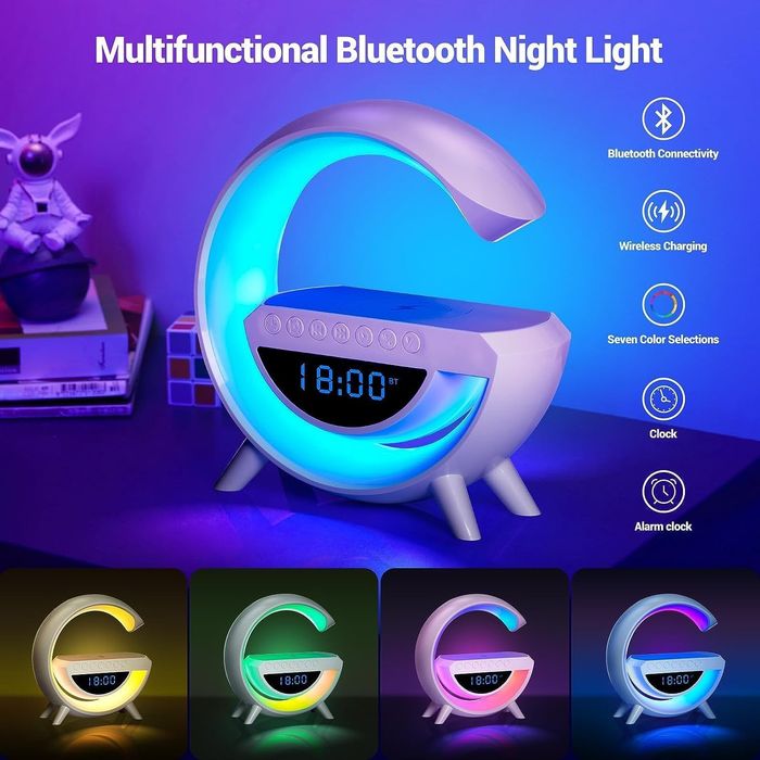 Интелигентна LED лампа, Безжично зарядно, Bluetooth колона, Аларм