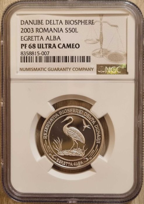 Set 3 monede argint BNR Delta Dunarii, gradate NGC PF 68 UC