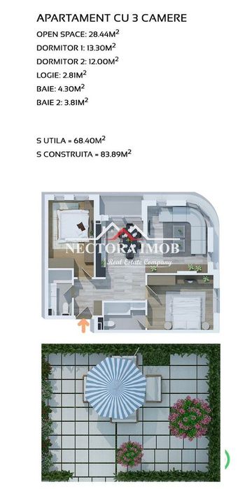 NECTORA IMOB-Apartament LUX 3 cam,2 bai, Terasa mare, West Residence