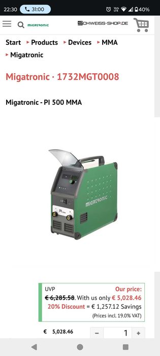 Invertor profesional de sudură MIGATRONIC Pi 500 MMA