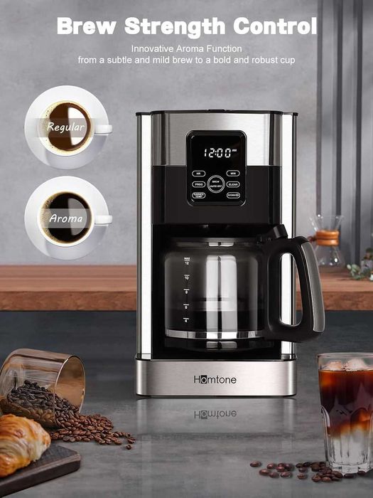 Cafetiere programabila Homtone, 1000 W, 1,8 l, 12 cesti, inox, negru