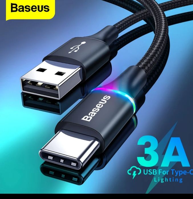 Светещ LED, устойчив кабел черен цвят  за зареждане и синхронизиране д