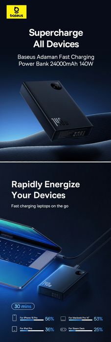 Baseus Adaman 140W / 24000mAh Power Bank for MacBook/Laptop/Ultrabook