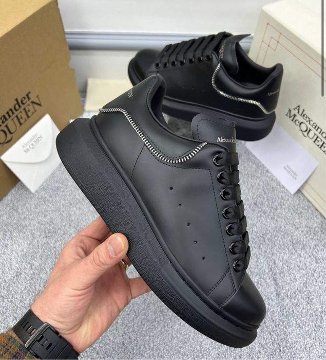 Adidasi Alexander Mcqueen zipper negri black piele naturala