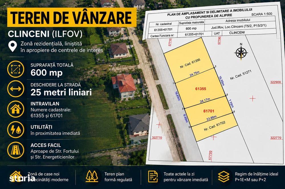 Clinceni Ortansei Teren 600 mp, Deschidere deosebită 25 ml