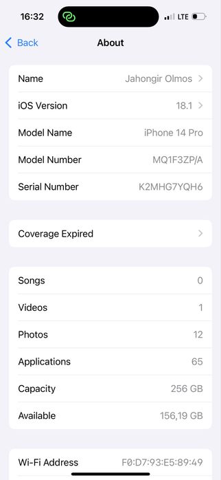 iPhone 14 Pro - Space Black, 256 GB -1 dona atigi