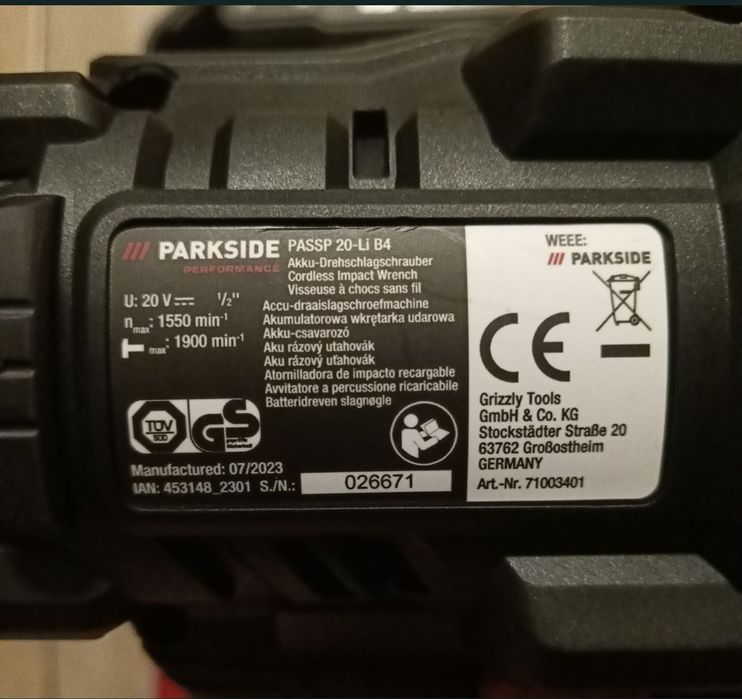 Parkside B4  performance 1898Nm pistol nou roti 20V cu impact percutie