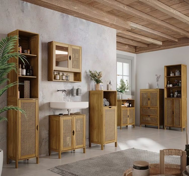 Бамбуков скрин/шкаф с ратан 7483