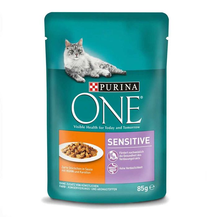 Hrana umeda pisici Purina One Sensitive file pui si morcov in sos 85 g