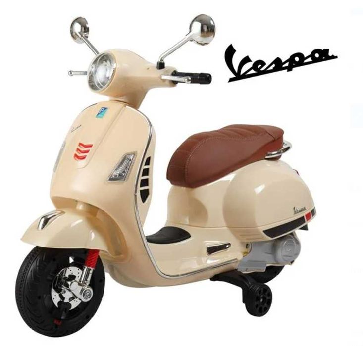 Акумулаторен мотоциклет Vespa 6V с фарове – в бежово-кафяв цвят