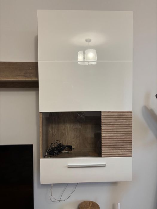Vand set mobilier living Mobexpert 4 corpuri- alb lucios/stejar sonoma