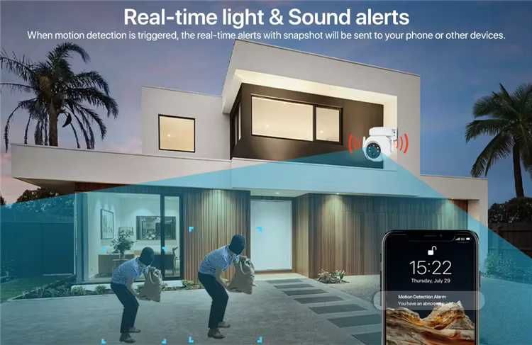 3MP Tuya Smart WiFi PTZ камера със соларен панел + 64GB карта подарък