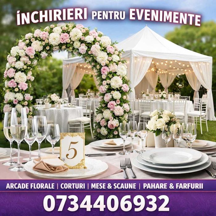 Pachet complet evenimente | Corturi, mese, scaune, pahare, veselă