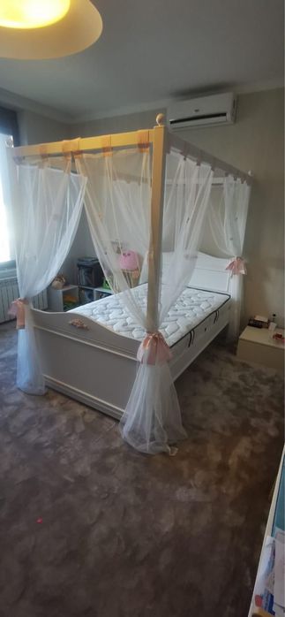 Pat premium complet 120x200 + saltea, somieră, taburet și perdele