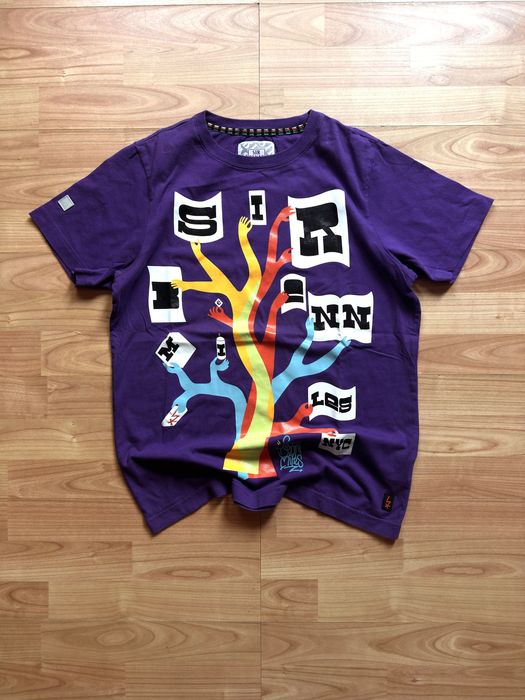 Tee T-shirt tricou graphic NYC graffiti hip hop Sir Benni Miles Y2K purple cotton medium size