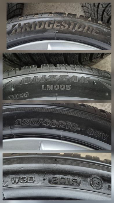 VW 18 цола 5x112 8J ET41 ц.о.57.1  със зимни гуми 235 40 18 Bridgeston