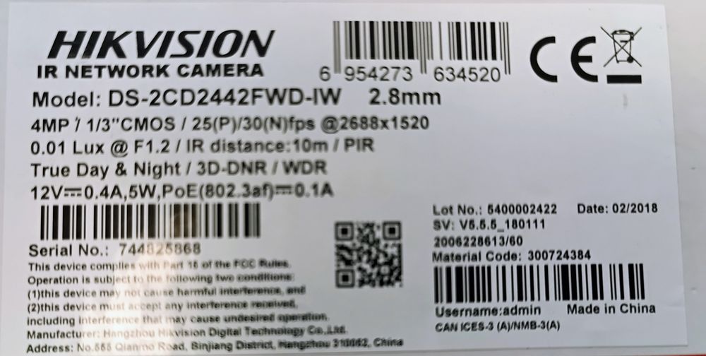 Camera video IP 4 MP 2.8 MM interior Hikvision