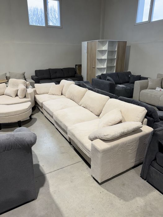 NOU Canapea modulara 4 locuri IMPORT GERMANIA-351cm catifea reiata bej