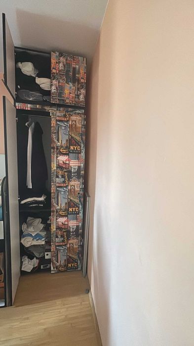 Pat multifuncțional 200x90 cm cu birou, spații de depozitare, saltea și topper incluse + Dulap haine cu 2 usi