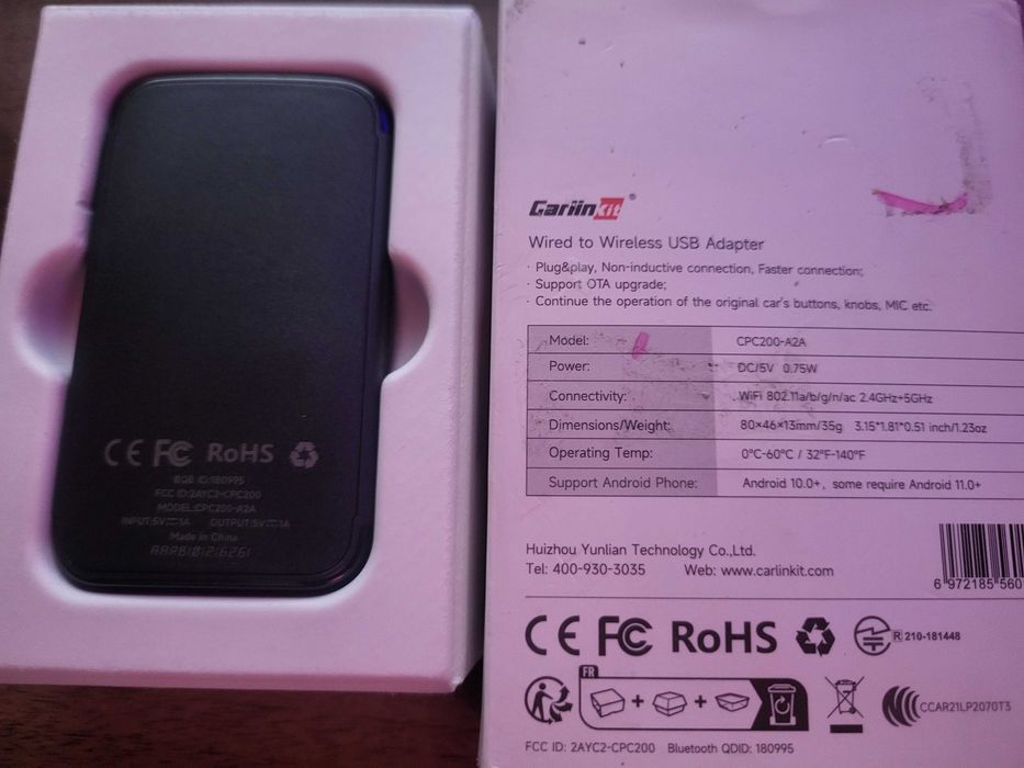 Adaptor Smart AI Box Auto wireless CarlinKit A2A  Negru, NOU