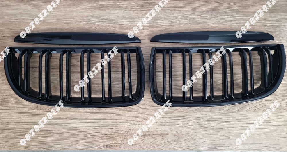 BMW E90 Е91 Бъбреци Черен Гланц Двойни M Performance Решетки Преден Капак 2005-2008