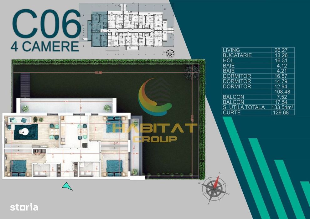 Pallady 4 camere 132 mp + curte 149 mp acte agata de mutare