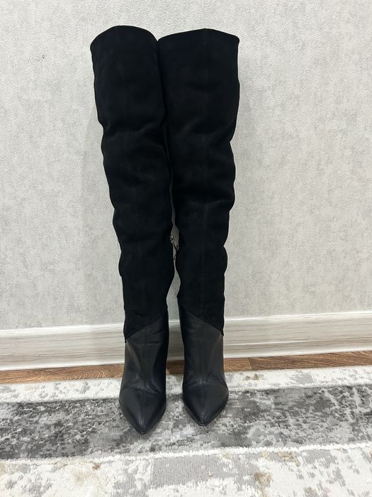 Эффектные сапоги-ботфорты (замша + кожа)