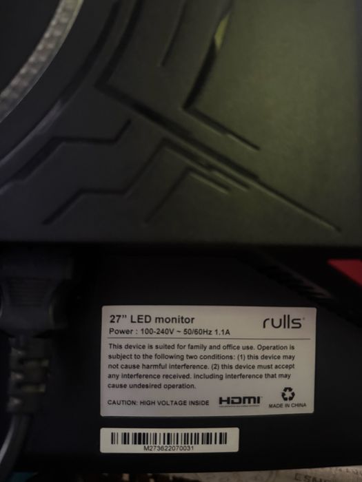 Monitor 27” Rulls 165hz curved