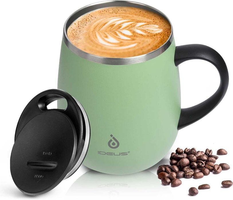 Cana cafea sau ceai, 470ml, perete dublu, izolat în vid, roz sau verde