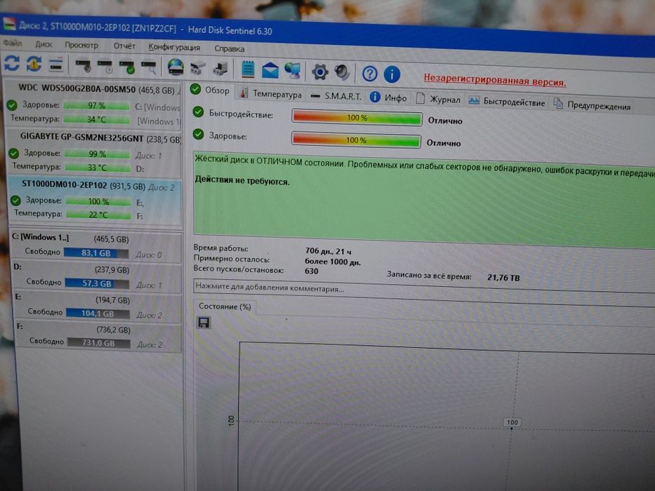 Seagate 1Tb бу 100%
