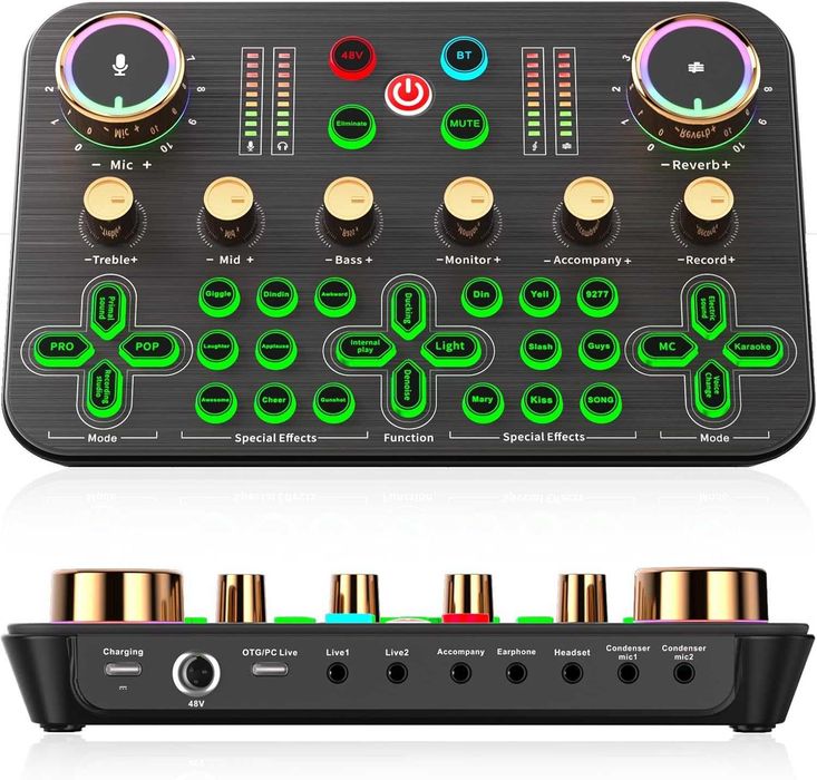 Facmogu K600 Геймърски аудио миксер, стрийминг аудио миксер с XLR микрофон
