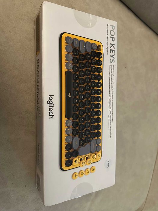 Logitech POP Keys Blast Yellow - безжична механична клавиатура, нова