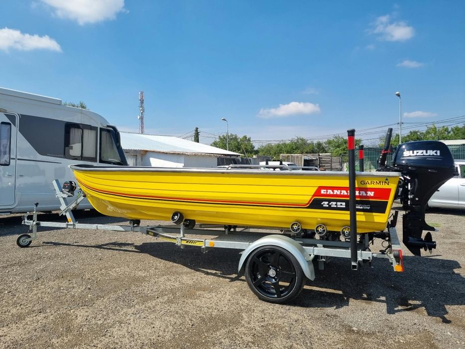 Barca Canadian 440x160 aluminiu + Suzuki 20 CP + Peridoc + Sonar + Elker 100ah 12v