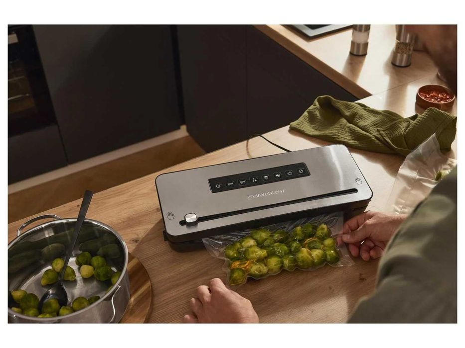 Aparat de Vidat și Sigilat Premium SILVERCREST®, Putere 160W, Finisaj Oțel Inoxidabil, Funcții Avansate "Wet & Soft", Cutter Integrat
