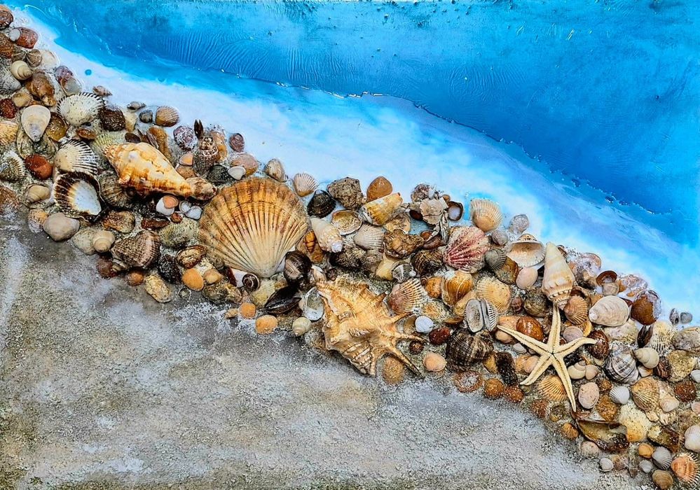 Compozitie  scoici naturale si rasina epoxidica 3D