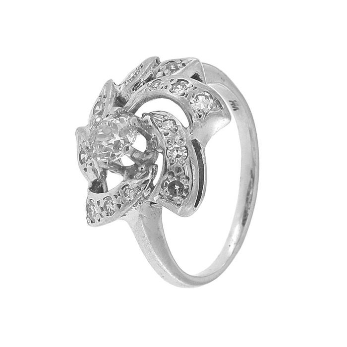 Inel din aur alb 14k, cu diamante naturale, IAU762